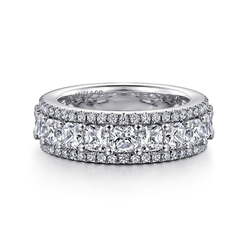 Wide 14K White Gold Radiant Cut and Round Diamond Anniversary Band