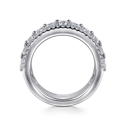 Wide 14K White Gold Radiant Cut and Round Diamond Anniversary Band