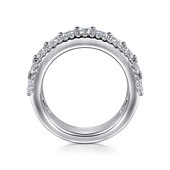 Wide 14K White Gold Radiant Cut and Round Diamond Anniversary Band angle 2