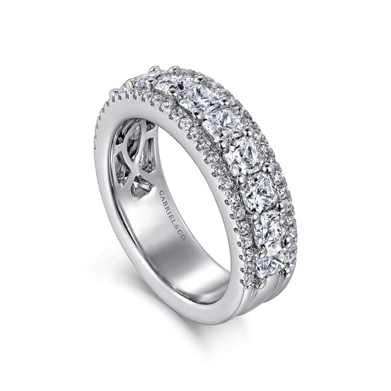 Wide 14K White Gold Radiant Cut and Round Diamond Anniversary Band angle 3