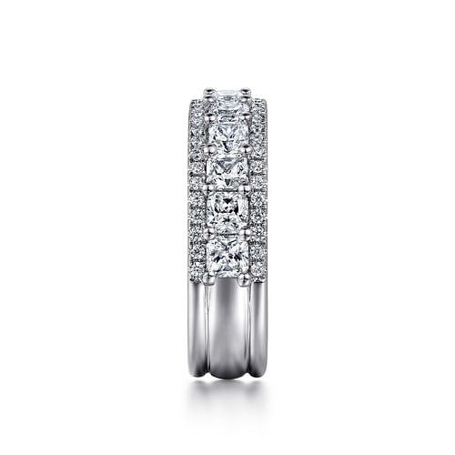 Wide 14K White Gold Radiant Cut and Round Diamond Anniversary Band