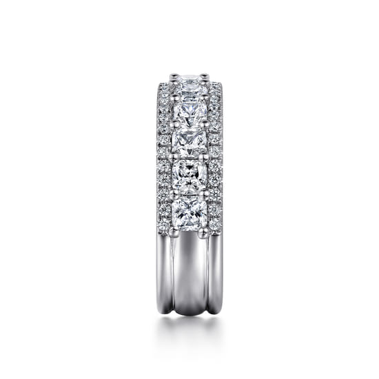 Wide 14K White Gold Radiant Cut and Round Diamond Anniversary Band angle 4
