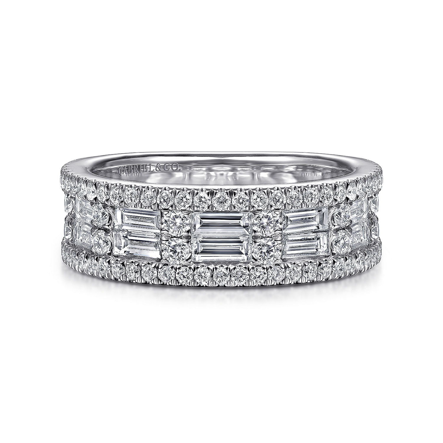 Gabriel - Wide 14K White Gold Round and Baguette Diamond Anniversary Band