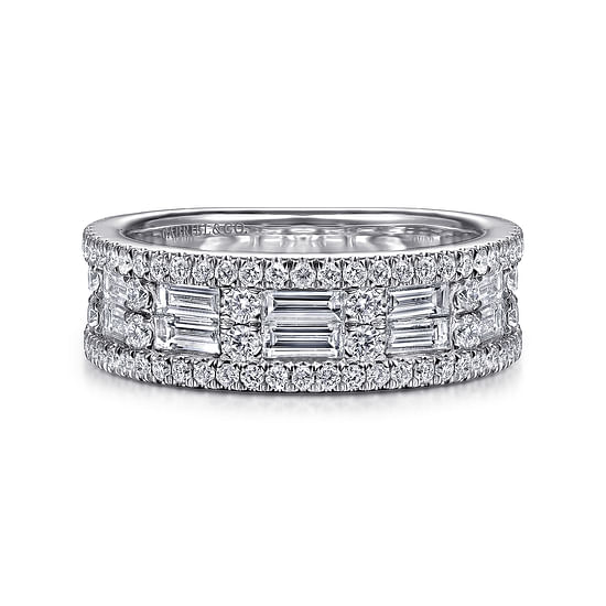 Gabriel - Wide 14K White Gold Round and Baguette Diamond Anniversary Band