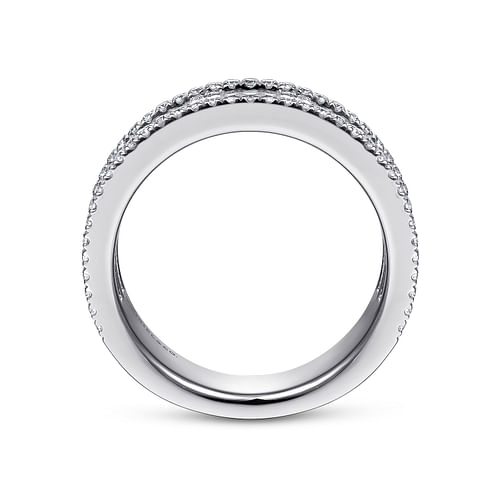 Wide 14K White Gold Round and Baguette Diamond Anniversary Band