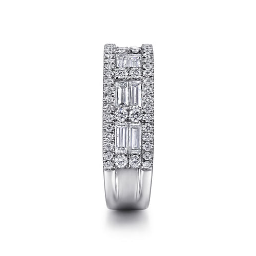 Wide 14K White Gold Round and Baguette Diamond Anniversary Band