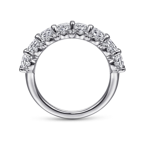 Wide 14K White Gold Round and Oval Halo Station Diamond Anniversary Band