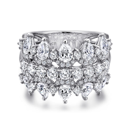 Wide 14K White Gold Round and Pear Shaped Diamond Anniversary Band Wide 14K White Gold Round and Pear Shaped Diamond Anniversary Band