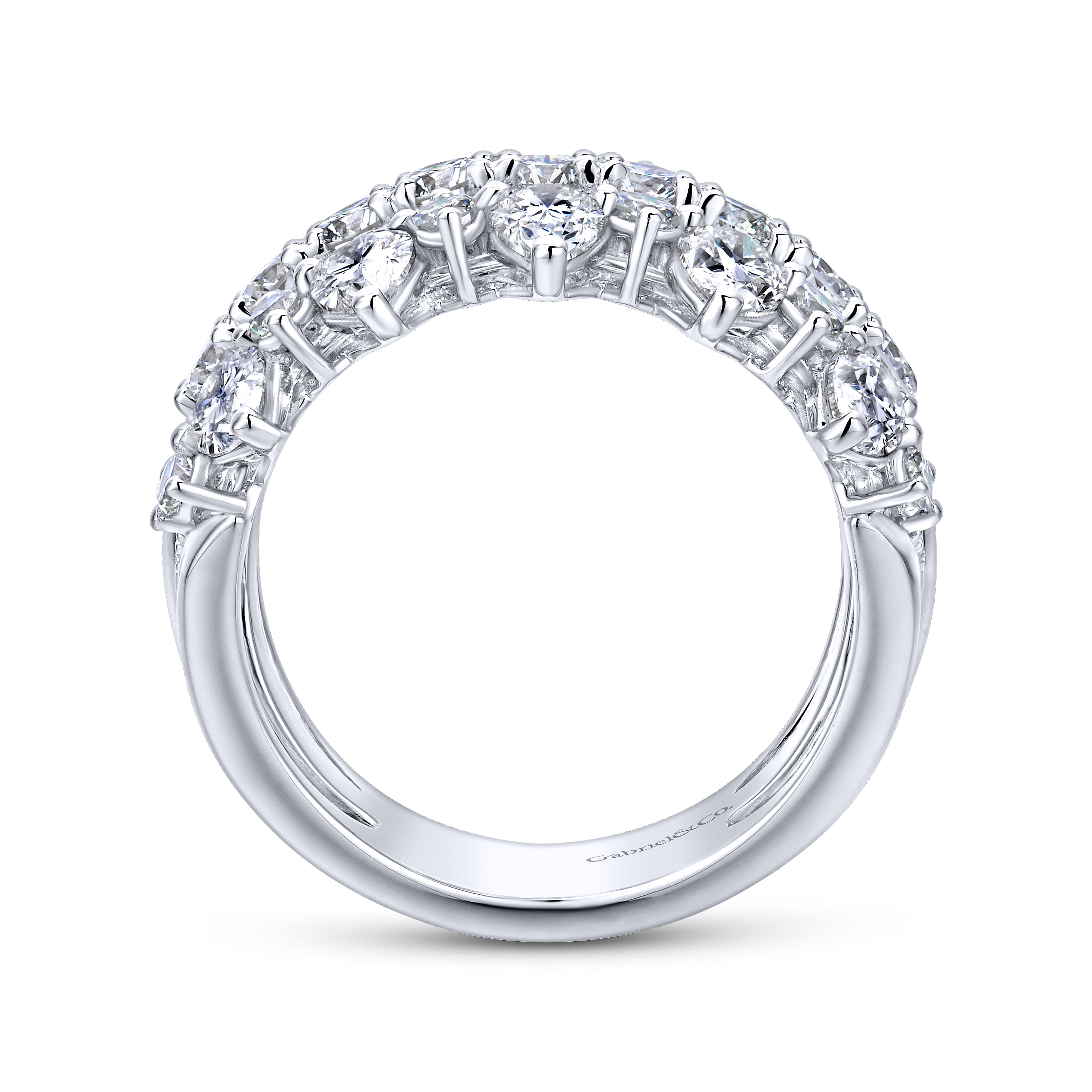 Wide 14K White Gold Round and Pear Shaped Diamond Anniversary Band