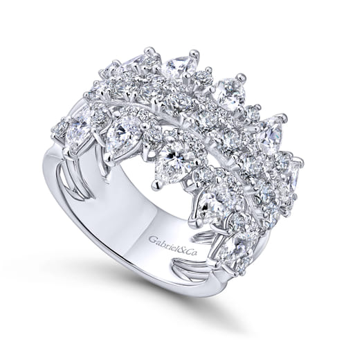 Wide 14K White Gold Round and Pear Shaped Diamond Anniversary Band