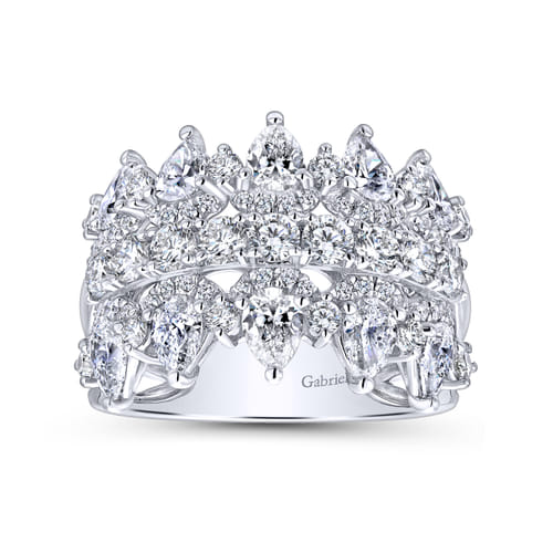 Wide 14K White Gold Round and Pear Shaped Diamond Anniversary Band