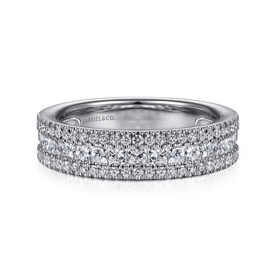 Wide 14K White Gold Round and Princess Cut Diamond Anniversary Band Wide 14K White Gold Round and Princess Cut Diamond Anniversary Band