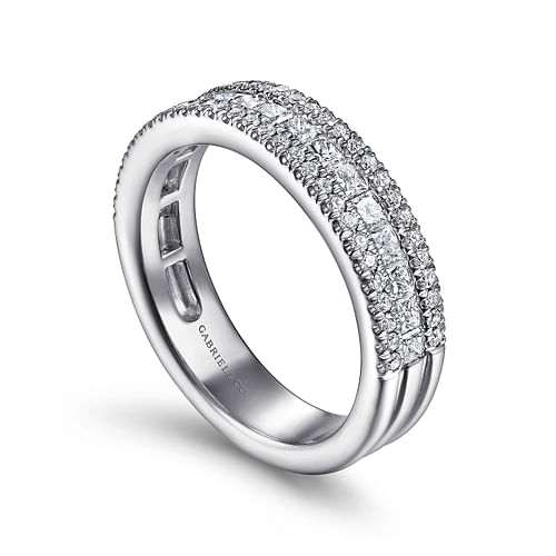 Wide 14K White Gold Round and Princess Cut Diamond Anniversary Band