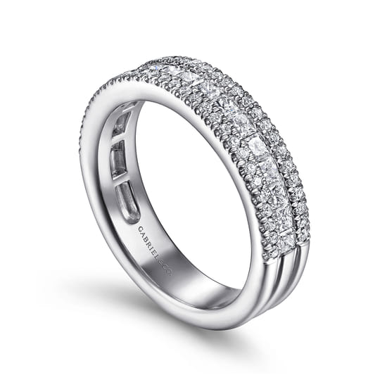 Wide 14K White Gold Round and Princess Cut Diamond Anniversary Band angle 3 Wide 14K White Gold Round and Princess Cut Diamond Anniversary Band angle 3