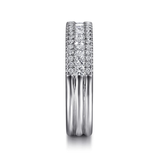 Wide 14K White Gold Round and Princess Cut Diamond Anniversary Band angle 4 Wide 14K White Gold Round and Princess Cut Diamond Anniversary Band angle 4