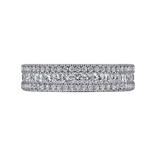 Wide 14K White Gold Round and Princess Cut Diamond Anniversary Band