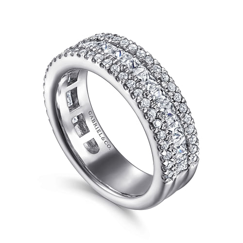 Wide 14K White Gold Round and Princess Cut Diamond Anniversary Band