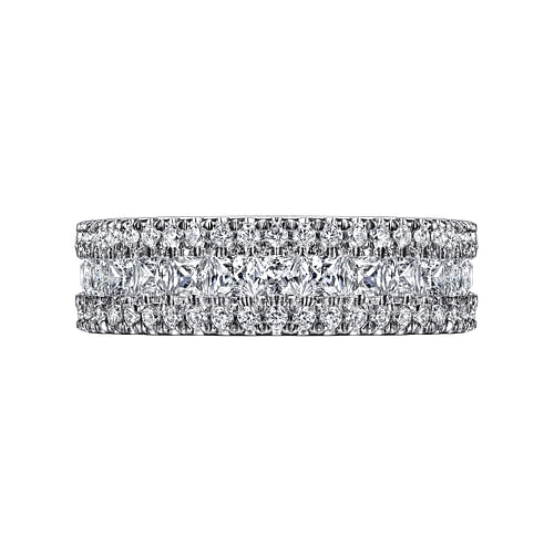 Wide 14K White Gold Round and Princess Cut Diamond Anniversary Band