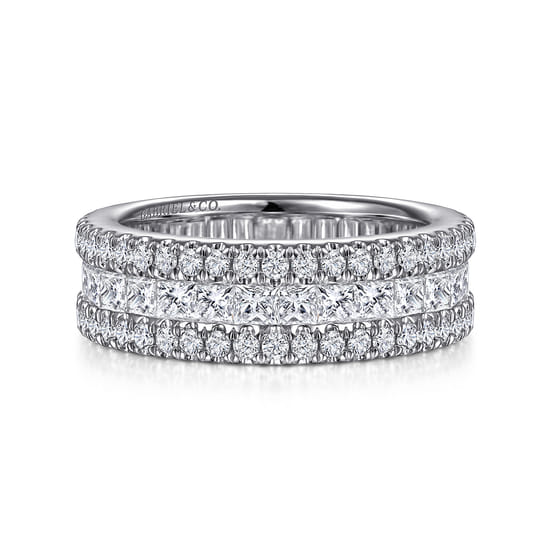 Wide 14K White Gold Round and Princess Cut Diamond Anniversary Band Wide 14K White Gold Round and Princess Cut Diamond Anniversary Band