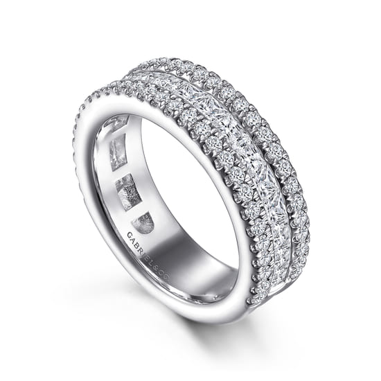 Wide 14K White Gold Round and Princess Cut Diamond Anniversary Band angle 3 Wide 14K White Gold Round and Princess Cut Diamond Anniversary Band angle 3