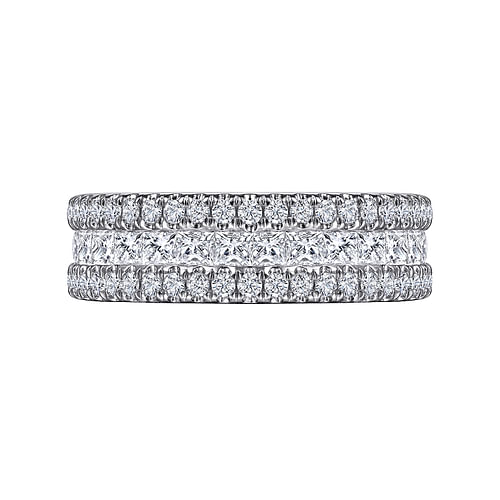 Wide 14K White Gold Round and Princess Cut Diamond Anniversary Band