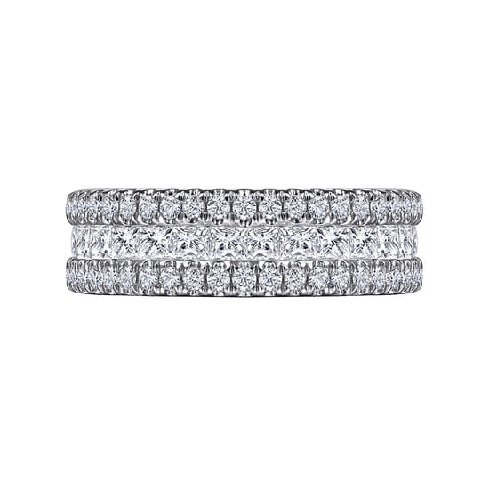 Wide 14K White Gold Round and Princess Cut Diamond Anniversary Band angle 6 Wide 14K White Gold Round and Princess Cut Diamond Anniversary Band angle 6
