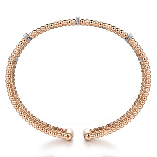 Wide 14K White-Rose Gold Bujukan Cuff Bangle with Diamond Bar Stations angle 3