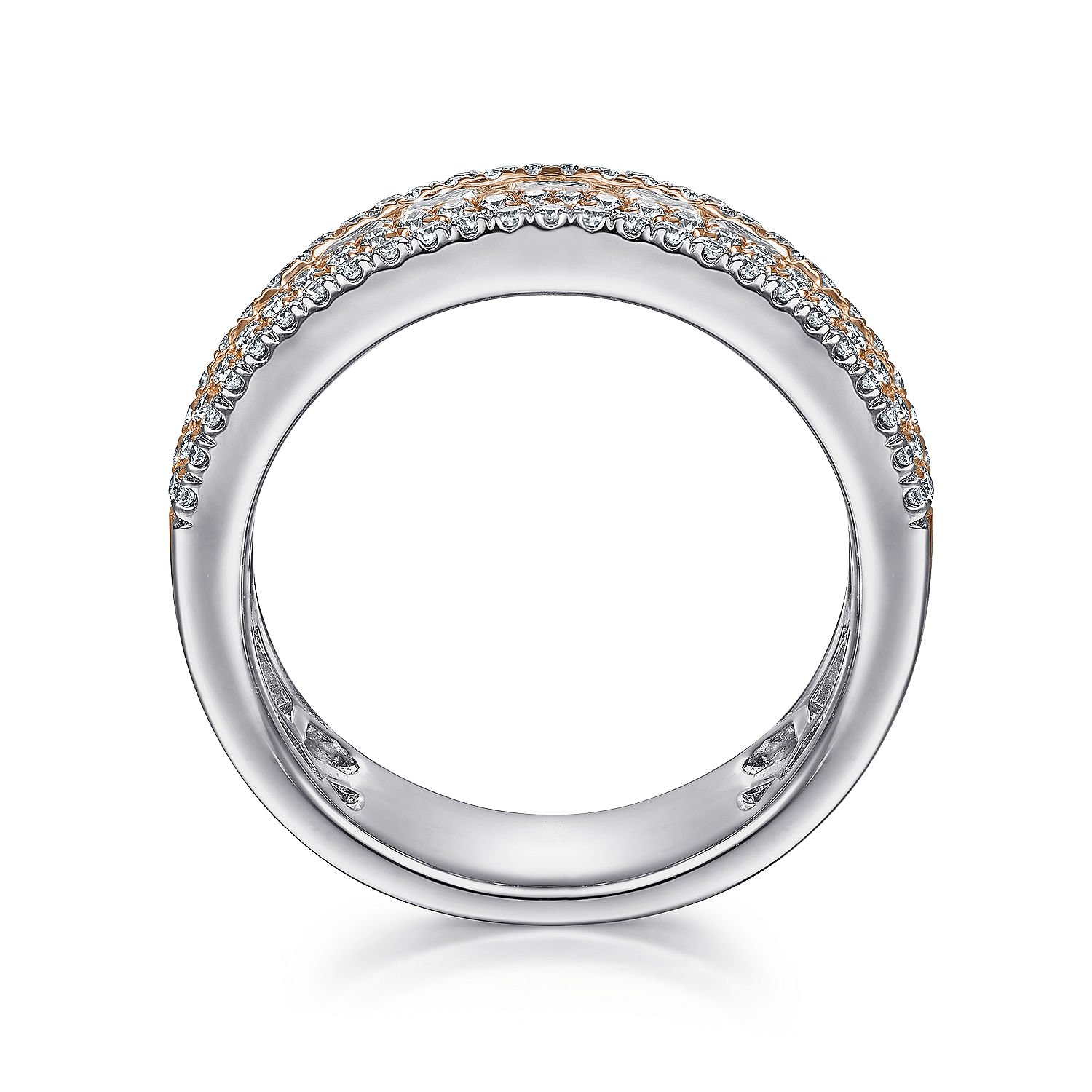 Wide 14K White-Rose Gold Channel Set Diamond  Anniversary Band with Round and Princess Cut Diamonds