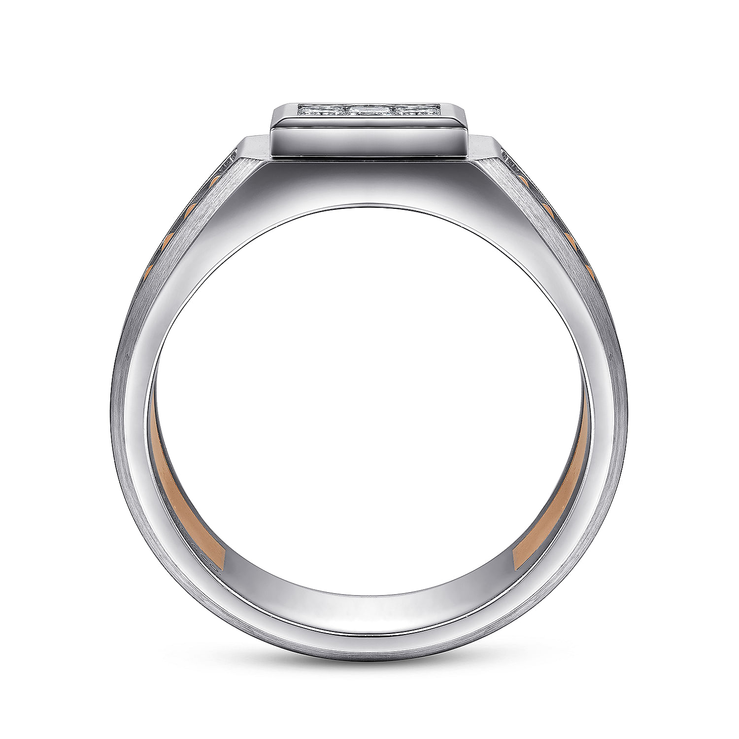 Wide 14K White-Rose Gold Ring with Pavé Diamonds in High Polished Finish