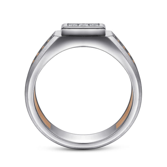 Wide 14K White-Rose Gold Ring with Pavé Diamonds in High Polished Finish angle 2