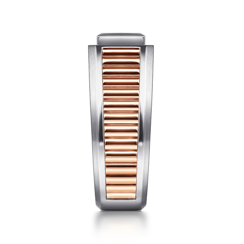 Wide 14K White-Rose Gold Ring with Pavé Diamonds in High Polished Finish