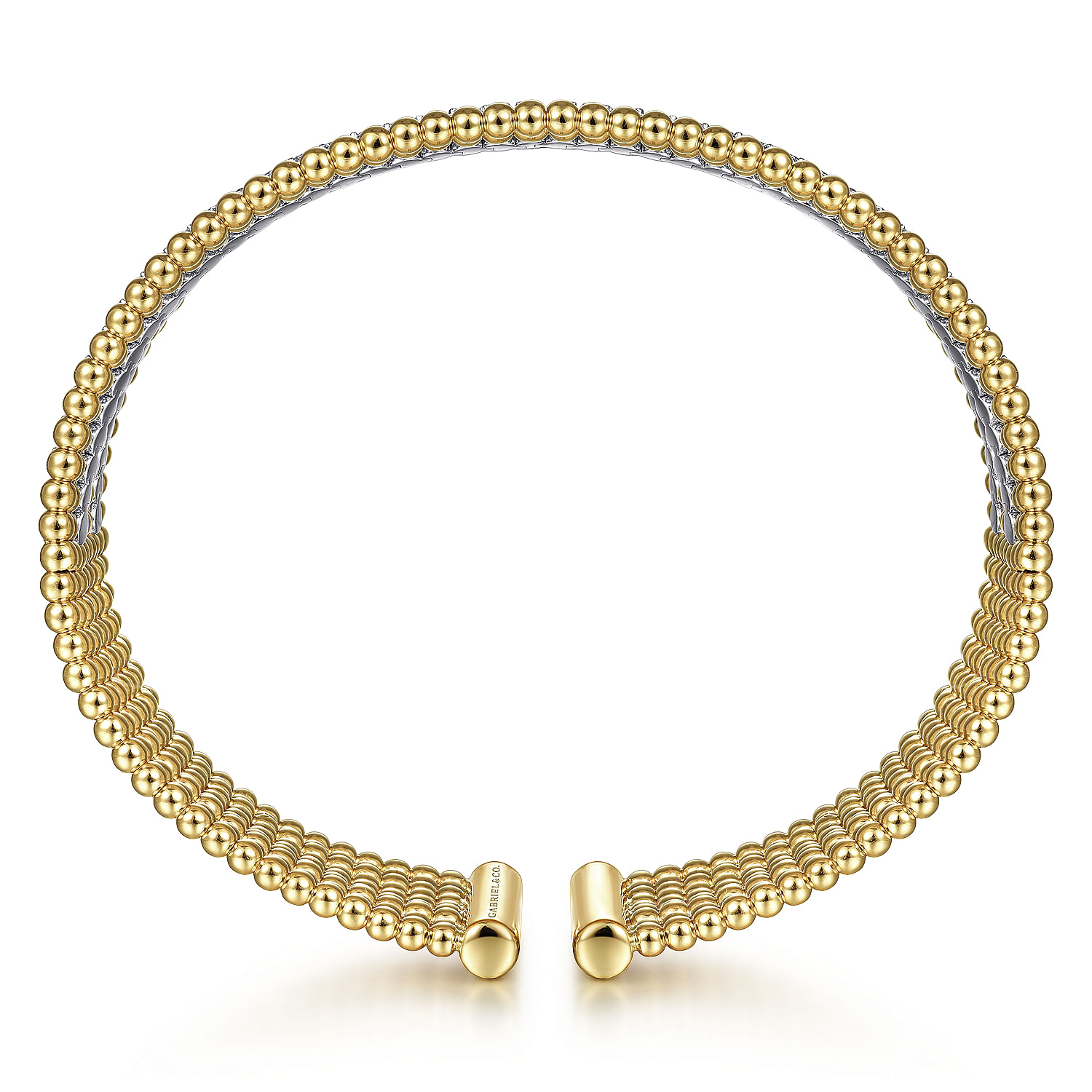 Wide 14K White-Yellow Gold Bujukan Bead Cuff Bracelet with Diamond Channels