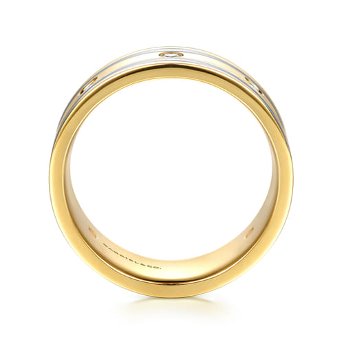 Wide 14K White-Yellow Gold Diamond Mens Band in High Polish Finish