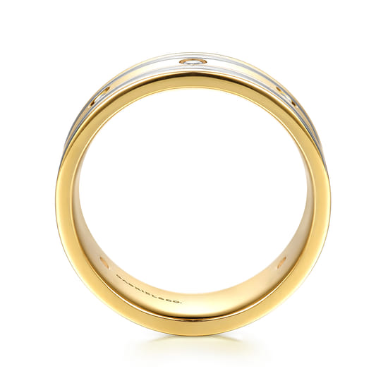 Wide 14K White-Yellow Gold Diamond Mens Band in High Polish Finish angle 2
