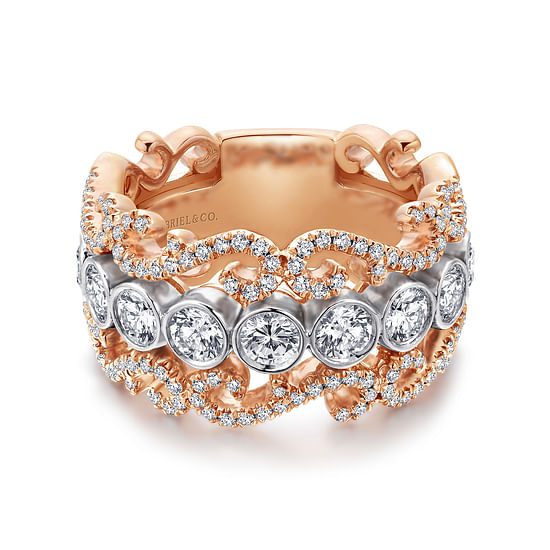 Gabriel - Wide 14K White and Rose Gold Fancy Diamond Anniversary Band