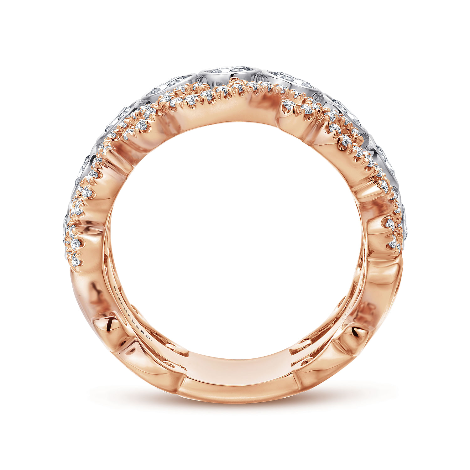 Wide 14K White and Rose Gold Fancy Diamond Anniversary Band