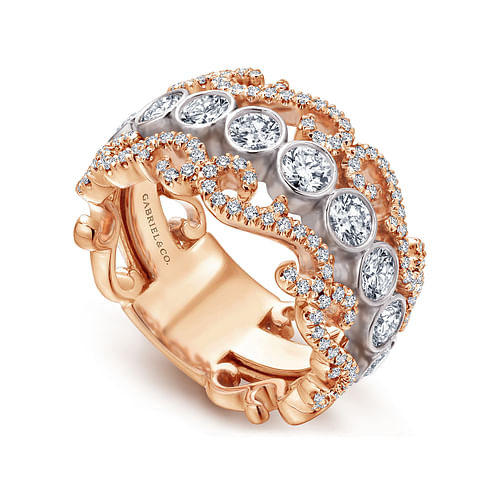 Wide 14K White and Rose Gold Fancy Diamond Anniversary Band