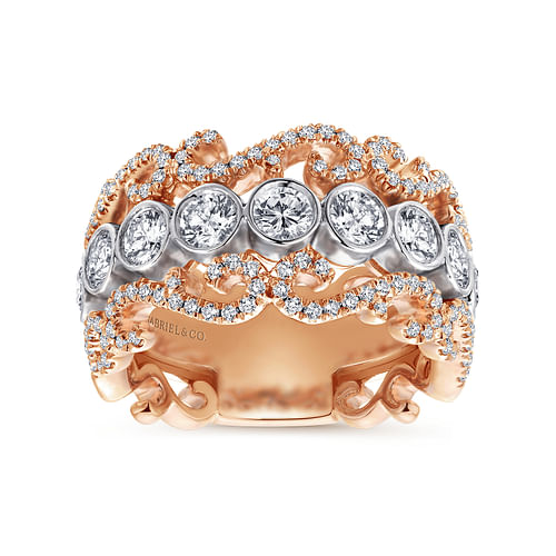 Wide 14K White and Rose Gold Fancy Diamond Anniversary Band