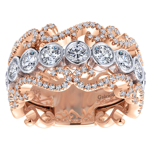 Wide 14K White and Rose Gold Fancy Diamond Anniversary Band