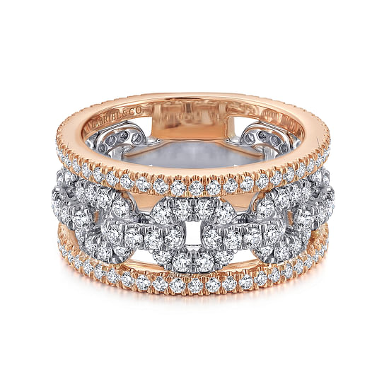 Gabriel - Wide 14K White and Rose Gold Fancy Diamond Anniversary Band