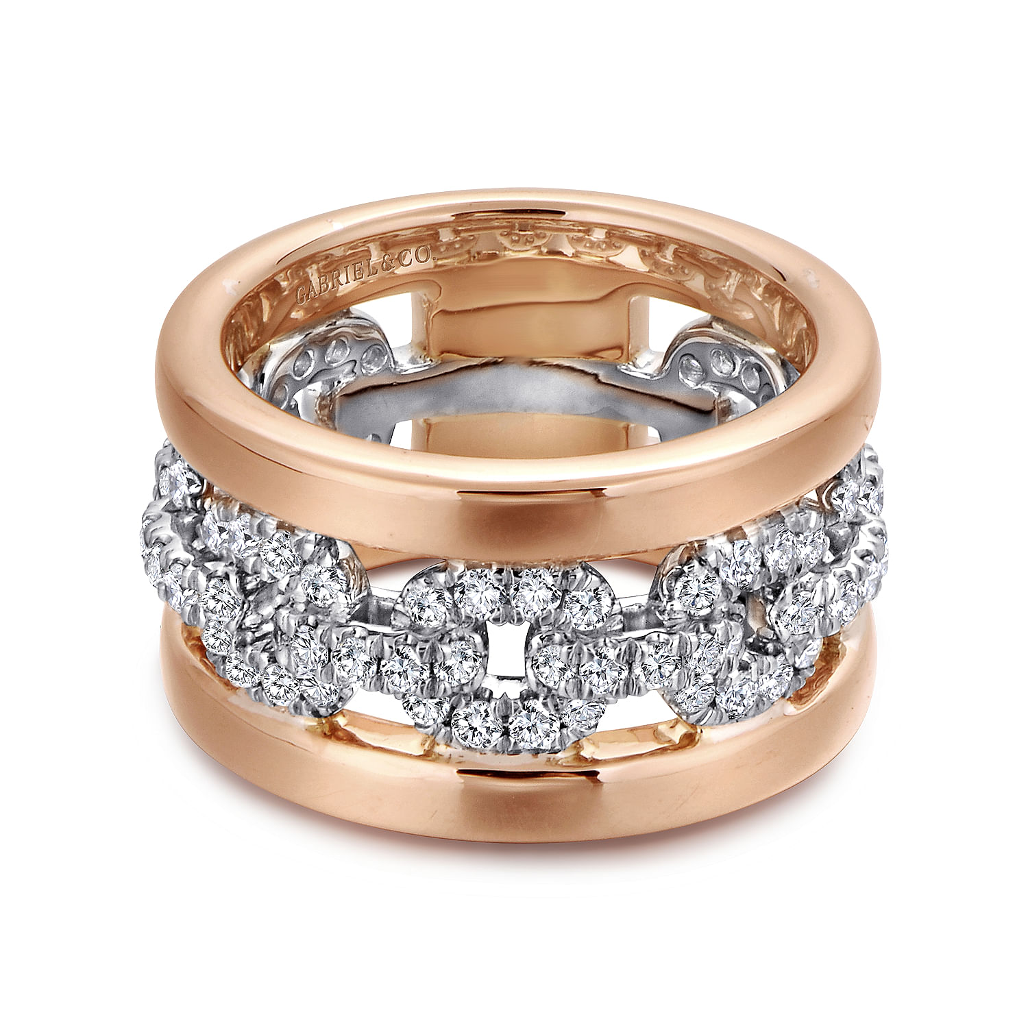 Gabriel - Wide 14K White and Rose Gold Fancy Diamond Anniversary Band