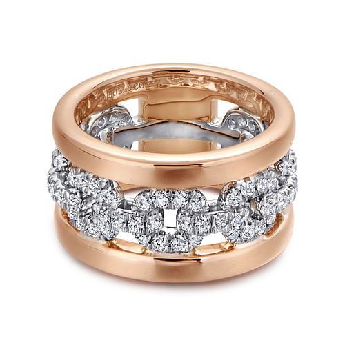 Wide 14K White and Rose Gold Fancy Diamond Anniversary Band