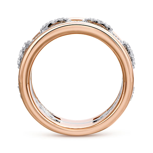 Wide 14K White and Rose Gold Fancy Diamond Anniversary Band