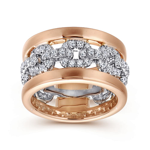 Wide 14K White and Rose Gold Fancy Diamond Anniversary Band