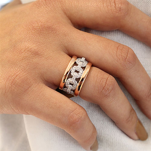 Wide 14K White and Rose Gold Fancy Diamond Anniversary Band