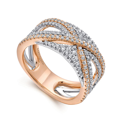 Wide 14K White and Rose Gold French Pavé Set Diamond Anniversary Band