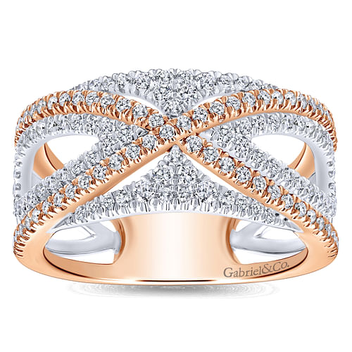 Wide 14K White and Rose Gold French Pavé Set Diamond Anniversary Band