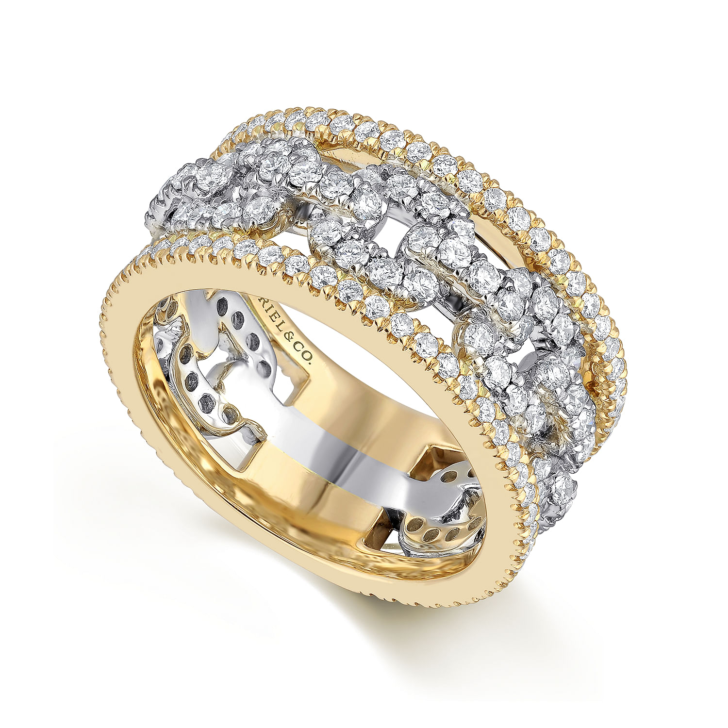 Wide 14K White and Yellow Gold Fancy Diamond Anniversary Band