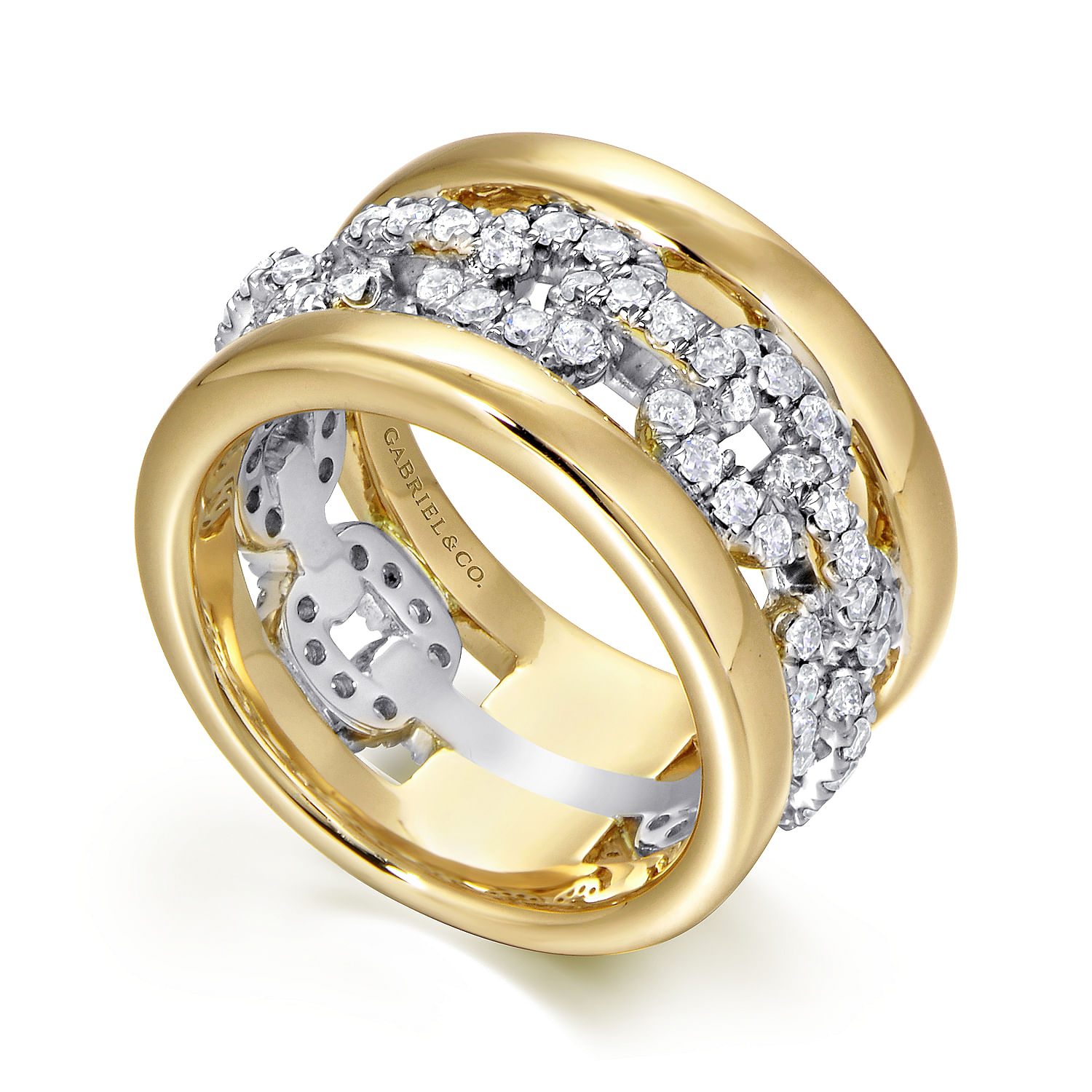 Wide 14K White and Yellow Gold Fancy Diamond Anniversary Band