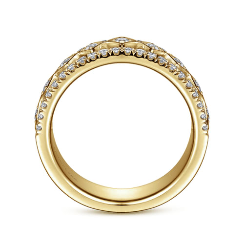 Wide 14K Yellow  Gold Geometric Diamond Anniversary Band